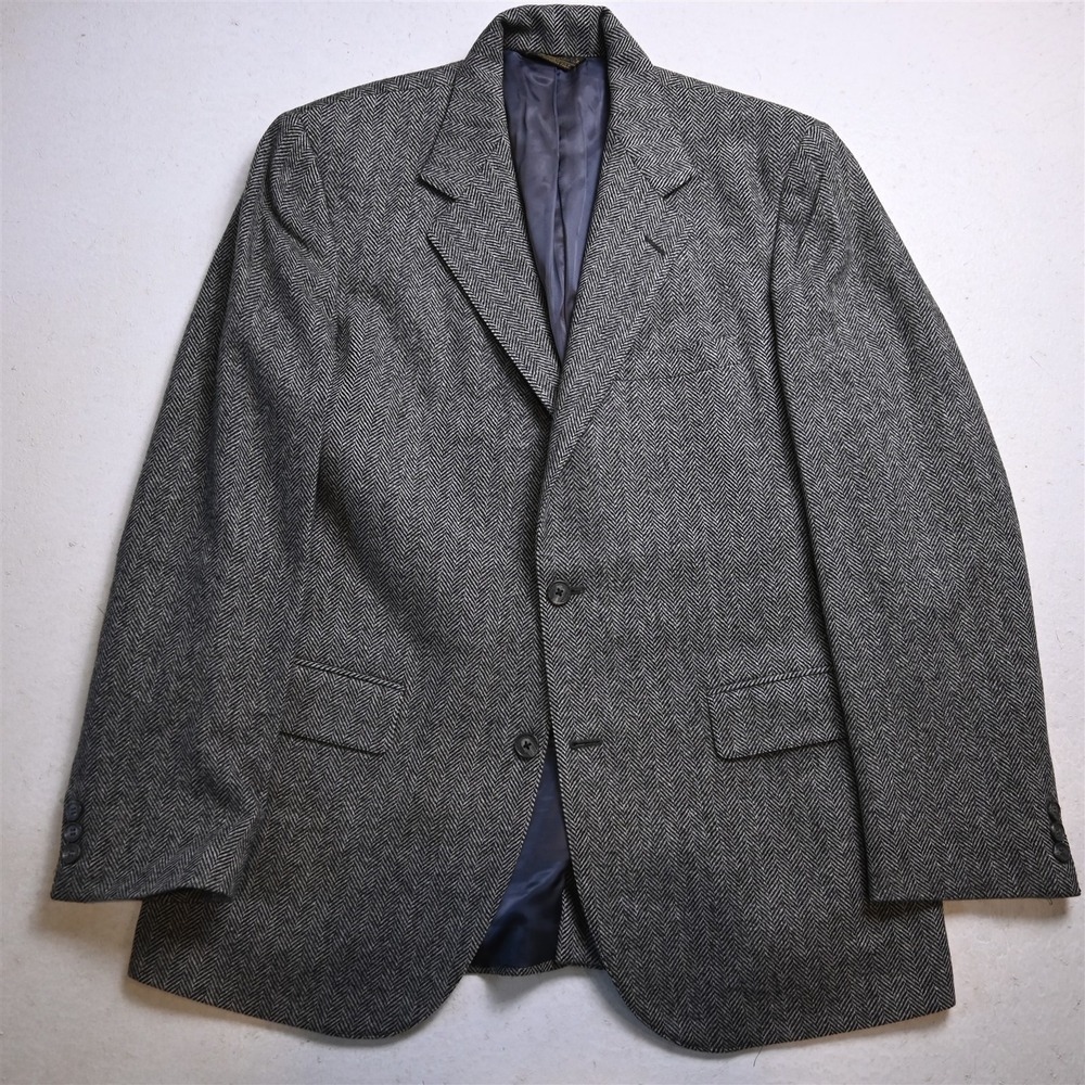 Vtg USA Made Southwick 40R Gray Herringbone Wool Tweed Blazer Jacket Sport Coat